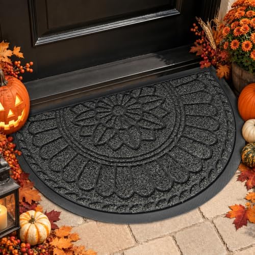 Mibao Half Round Door Mat, Non-Slip Welcome Entrance Way Durable Rubber by Mibao