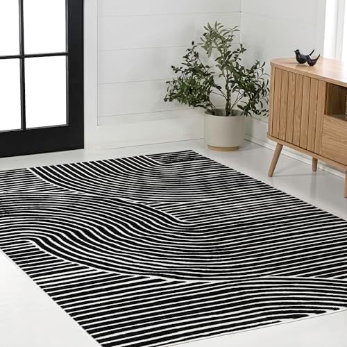 JONATHAN Y Hallie High-Low Curve Black/White 4x6 Indoor Area Rug, Minimalist - Image 4
