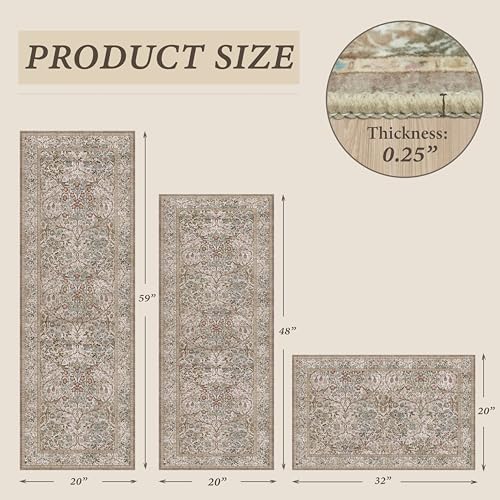JTJ Kitchen Rugs Set of 3, Forest Vintage Kitchen Mats, Washable Runner - Image 2