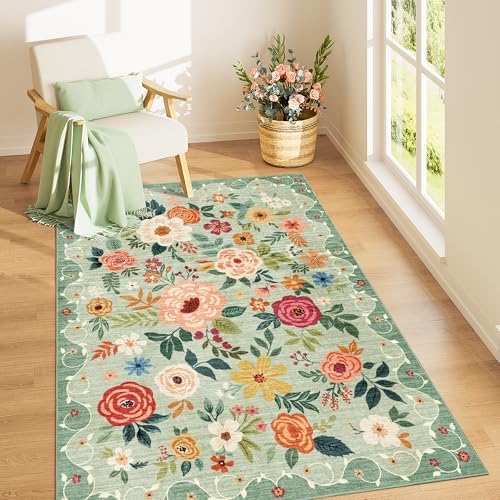 DUKINO 3x5 Area Rug, Floral Washable Rug - Image 3
