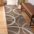 Rugshop Wavy Circles Modern Fade-Resistant Runner Rug Brown 2' x 10' by Rugshop