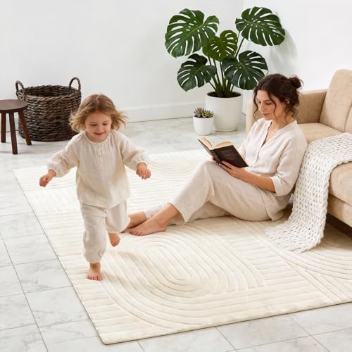 Beige 5x7 Solid Color Area Rug, Washable Rugs - Image 6