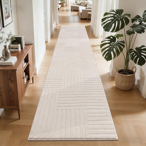 SHACOS Soft Cozy Fluffy Arch Pattern High-Low Pile Runner Rugs 2x10 Beige by SHACOS