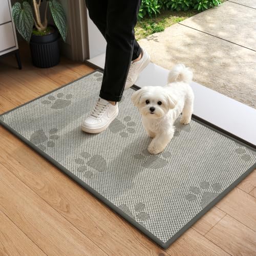 YDKGL Door Mat Indoor Entrance 17"x30", 0.16" Thin Paw Print Low Pile Doormat by YDKGL