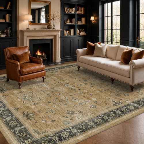 Rustic Brown and Charcoal Olive 7x9 Area Rug by HazoHaus