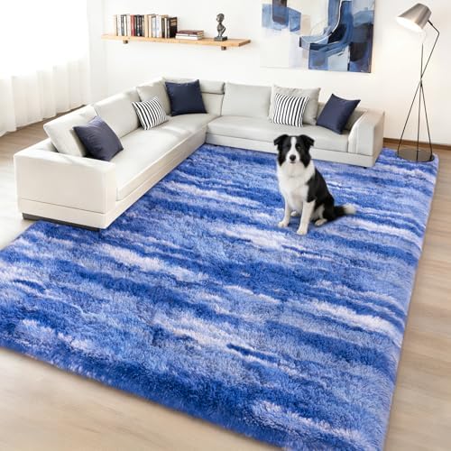 5x7 Shag Rugs for Living Room, Washable Abstract Blue by Ailyei