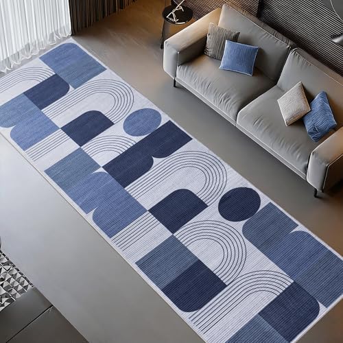 Soft Modern Geometric Abstract Machine Washable 2.7x10 Runner Rug - Image 2