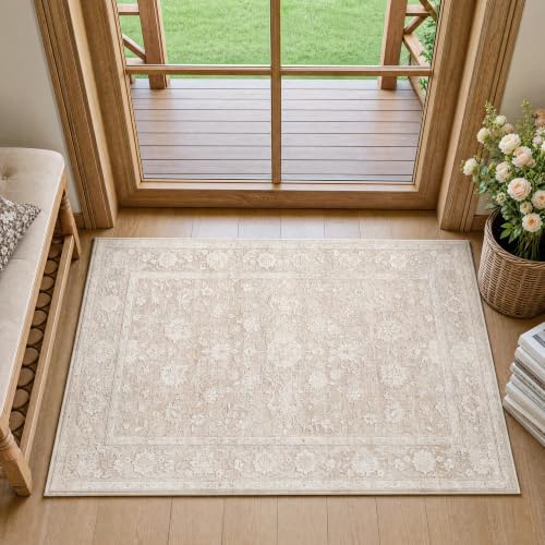 2x3 Beige Neutral Vintage Entryway Area Rug - Image 3