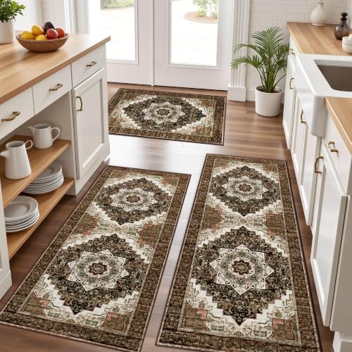 Kitchen Rugs Sets of 3 100% Non Slip Washable Kitchen Mats by Tritard