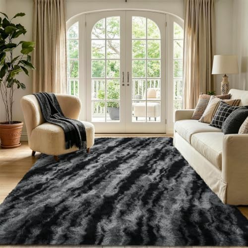 4x6 Black Fluffy Soft Area Rug Non-Slip - Image 2