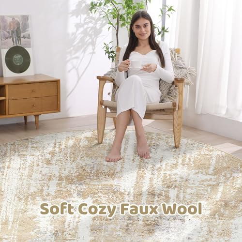 LOONGRUG Round Rug 7x7 Washable Large Neutral Modern Abstract Area Rugs - Image 3