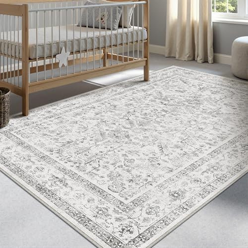 PureCozy Gray Small Area Rug 4x5 Vintage Neutral - Image 4