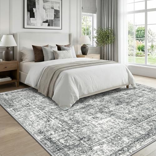 CAPALOCA Square 8ft Washable Nursery Girls Low Pile Area Rug Grey - Image 3