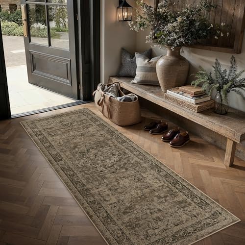 PureCozy Brown Runner Rug 2x6 Vintage Oriental Distressed by PureCozy