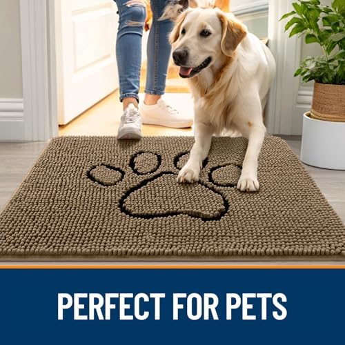 OLANLY Dog Door Mat for Muddy Paws 70x24, Paw Print Design Chenille Mud Mat - Image 6
