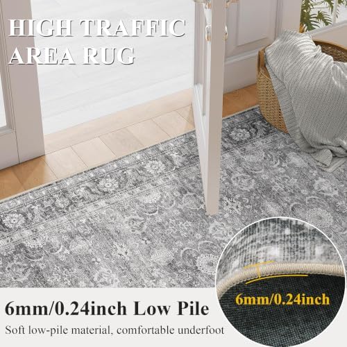 JOOJA 5x7 Grey Vintage Washable Area Rug, Soft Low Pile Living Room Rug - Image 4
