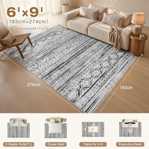 cotiled 6x9 Area Rugs for Living Room: Boho Washable Rug for Dining Room - Image 2