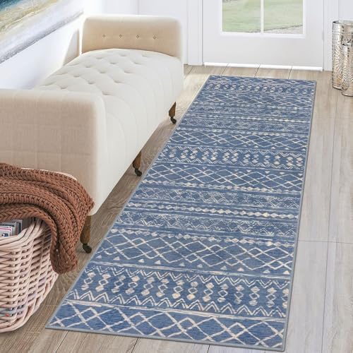 KUTA 2x6 Washable Runners for Hallways Blue Beige Moroccan Boho by KUTA