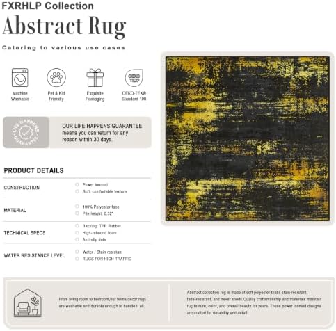 Area Rug Living Room: 8x8 Modern Washable Soft Carpet Black Gold - Image 2