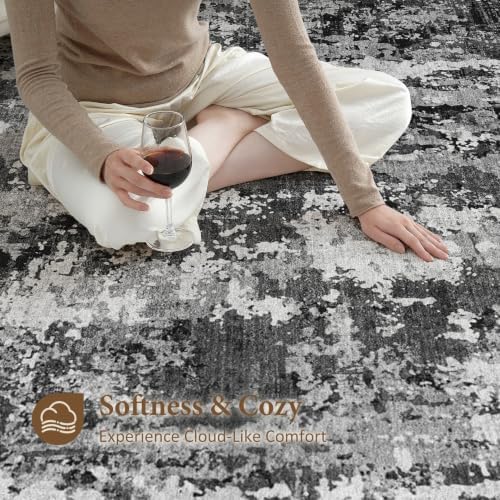 6x9 Area Rugs Living Room Washable Rug, Abstract Black - Image 4