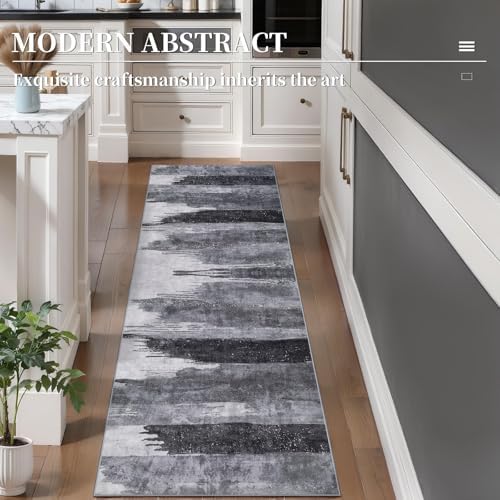Ciicool 2x6 Runner Rugs for Hallway Kitchen, Modern Abstract Washable Gray - Image 2