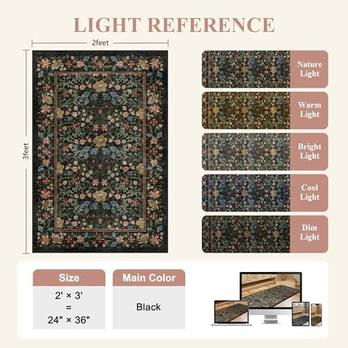 DUKINO 2x3 Entryway Rug, Washable Vintage Floral Area Rug - Image 2