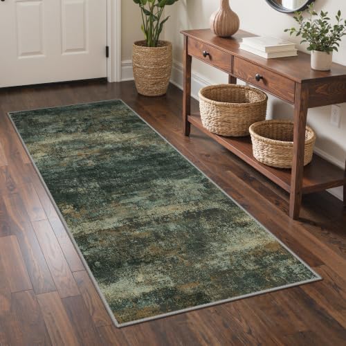 BEIMO 2x5 Runner Rug for Hallway, Smoky Green Washable Abstract Rug - Image 2