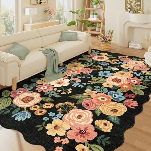 DUKINO 5x8 Washable Area Rug, Soft Floral Living Room Rug Non Slip - Image 6