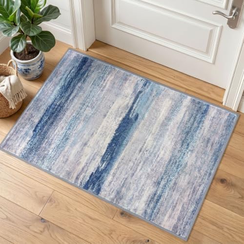 KOZYFLY Abstract Rugs for Entryway 2x3 Washable Area Rug Blue/Grey/Beige by KOZYFLY