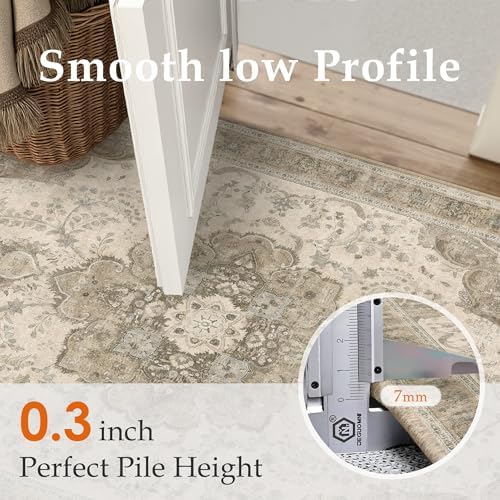 6x9 Washable Area Rug Brown Non Slip Distressed Carpet - Image 5