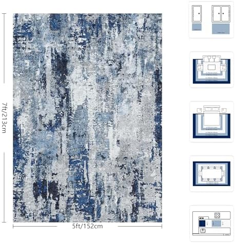 5x7 Area Rugs, Abstract Morden Soft Washable Rug, Non-Slip Low Pile Rugs - Image 2