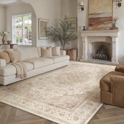 8x10 Beige Washable Area Rug Non Slip Vintage Carpet - Image 2