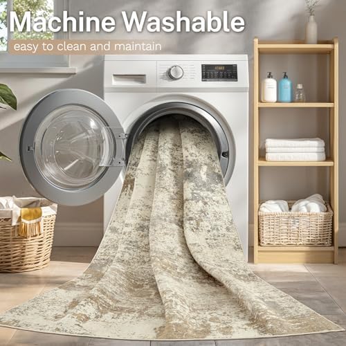Area Rug Living Room-5X7 Abstract Washable Rug Khaki - Image 4