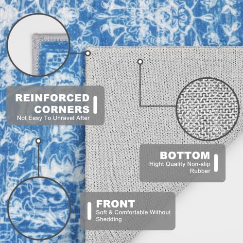 KILOCOCO Hallway Runner 2x6 Washable Runner Rug Kitchen Rug, Denim Blue - Image 2