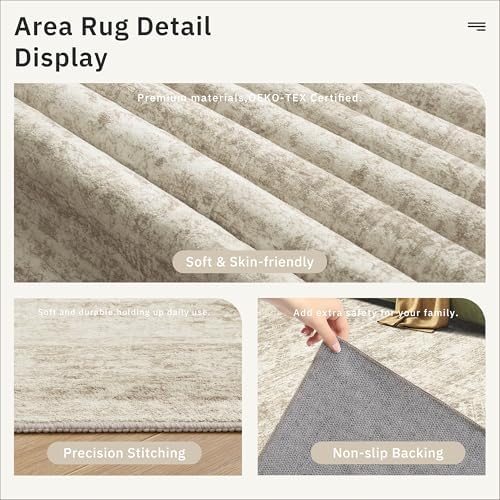 Soalmost 3x4 Rugs Non-Slip, Small Washable Kitchen Entryway Area Rug Beige - Image 5