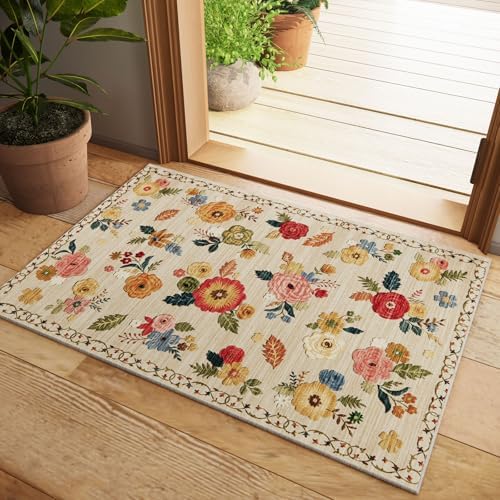 Washable Small Area Rug for Entryway: 2x3 Throw Rugs Non Slip Floral Carpet by palohom
