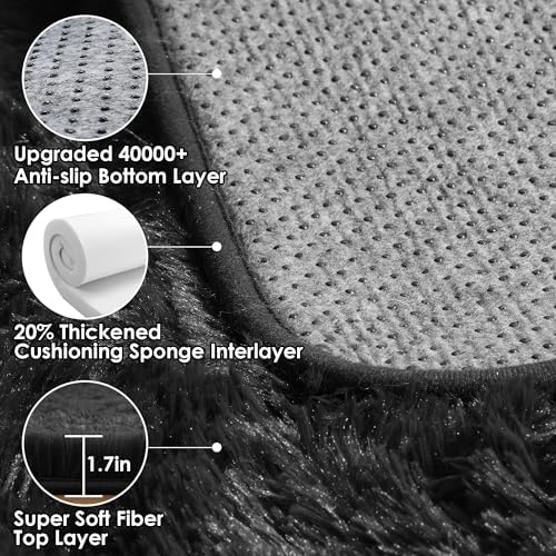 Black Runner Rugs for Bedroom Hallway, Fluffy 2x6 Bedside Soft Area Rug - Image 4