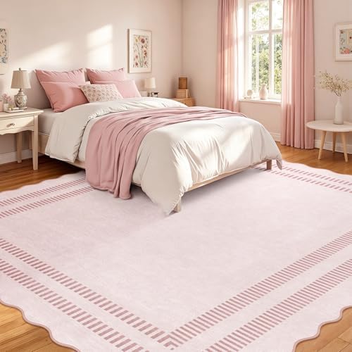Pink Rugs for Living Room 8x10, Solid Machine Washable Area Rugs for Bedroom - Image 3