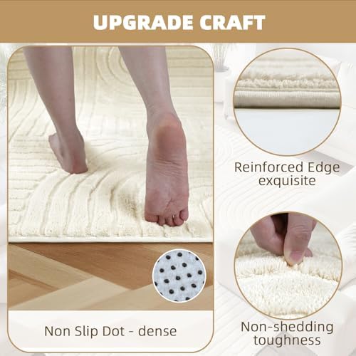 Beige Boho 8x10 Solid Color Area Rugs, Washable Living Room Rug - Image 2
