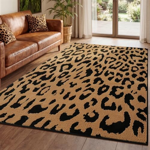 YIHOUSE 4×6 Ft Leopard Area Rugs, Washable High-Low Pile Plush Soft Rug by YIHOUSE