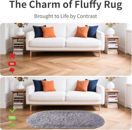 Noahas 2.8x6.3 Grey Fluffy Soft Oval Rug Non-Slip - Image 3