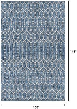 JONATHAN Y Moroccan Geometric Indoor Outdoor Area Rug 9X12 Navy/Light Gray - Image 2