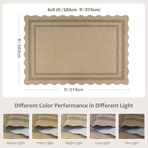 LIVEBOX Scalloped Easy Jute 6x9 Outdoor Rug, Washable Indoor Outdoor Area Rugs - Image 2