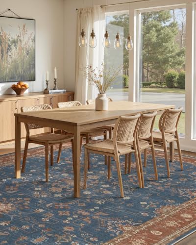Washable Area Rug-5X7 Vintage Neutral Soft Blue/Terracotta - Image 3