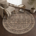 JOOJA 4x4 Dark Brown Vintage Low Pile Washable Boho Small Round Kitchen Rug by JOOJA