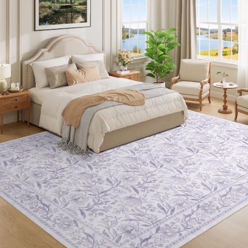 DUKINO 9x12 Area Rug for Living Room, Vintage Floral Washable Rug - Image 3
