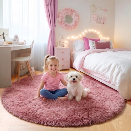 ONASAR Blush Round Area Rugs 5ft, Soft Bedroom Circle Rug Mats by ONASAR