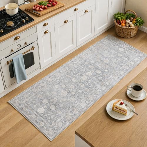 2x6 Blue Neutral Kitchen Hallway Vintage Runner Rug - Image 4