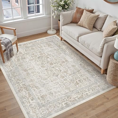 PureCozy Taupe Small Area Rug 4x6 Vintage Floral by PureCozy