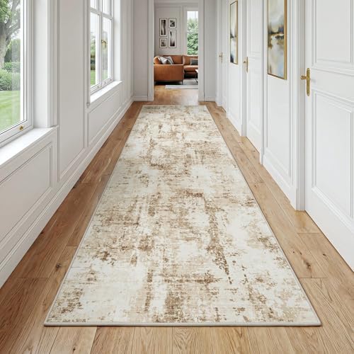FMFUNCTEX 3x12 Hallway Runner Rug Washable Brown Beige Abstract Modern Soft by Fmfunctex